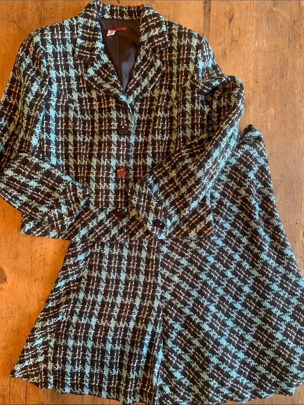 Women's Black and Teal Tweed Blazer Jacket - Blazer and Skirt - Picture 5 of 16